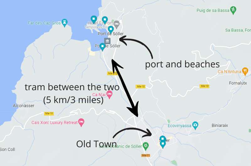 A map showing the layout of Soller and Port de Soller