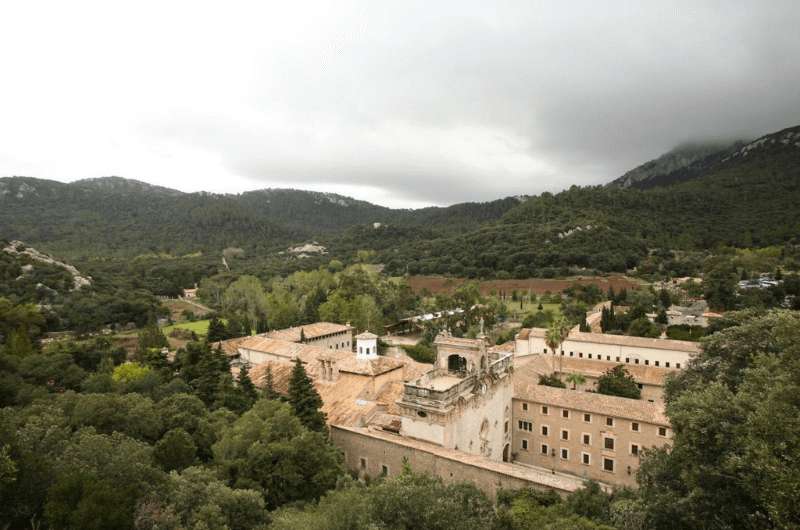 Santuari de Lluc from afar, Mallorca itinerary