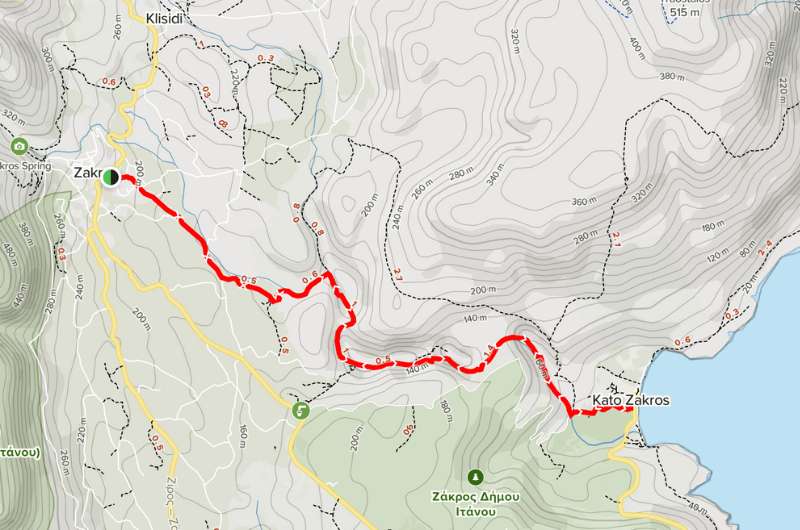 Map of Zakros Gorge hike