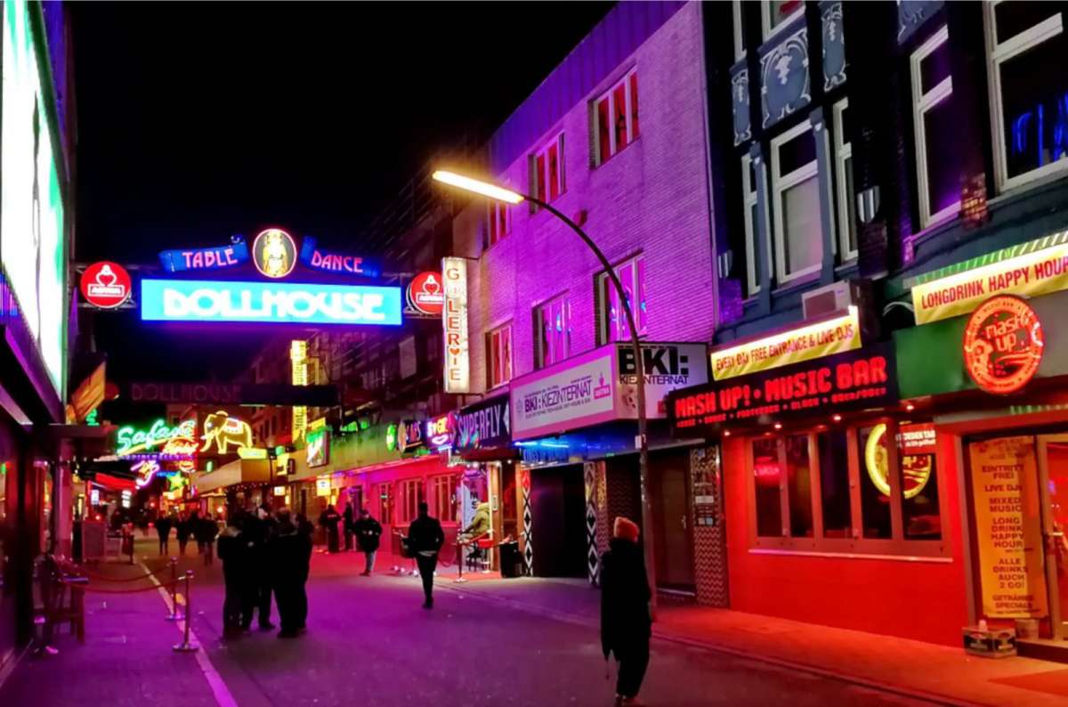 A photo of the Reeperbahn at night, Hamburg, Germany