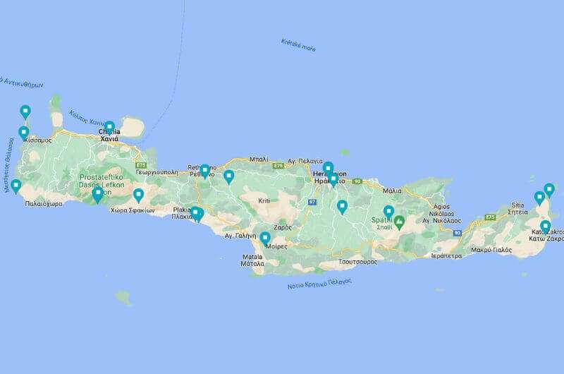 Map of Crete 7 day Itinerary 