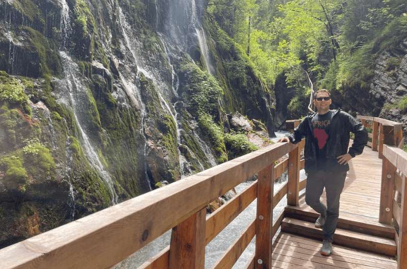 A tourist hiking Wimbach Gorge