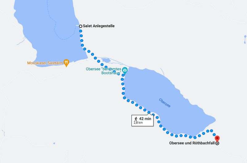 Map of trail from Königssee to Röthbach Waterfall