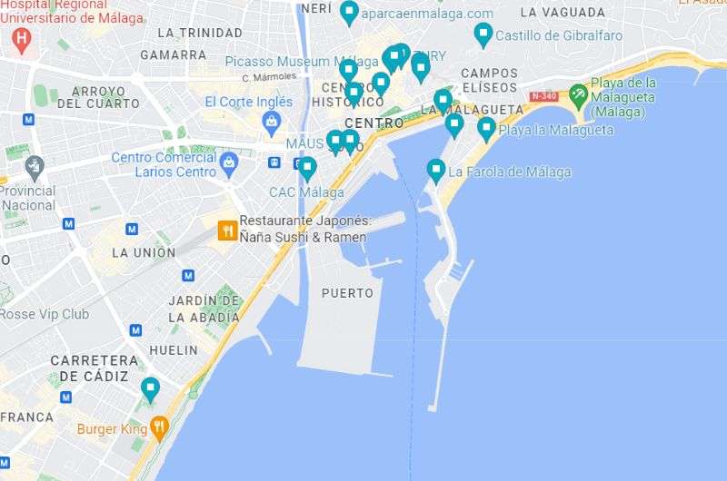 Map of Malaga highlights  