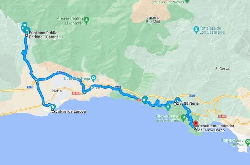 Route of day 11 on Southern Spain itinerary: Nerja 
