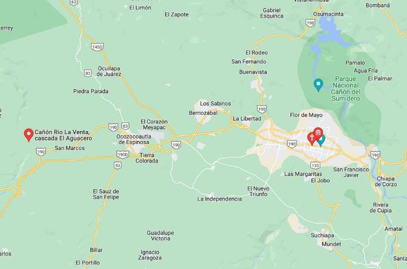 Map of day 6 stops, Mexico itinerary 