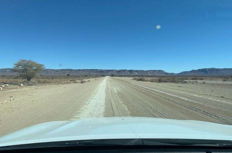Driving through the empty Namibian road