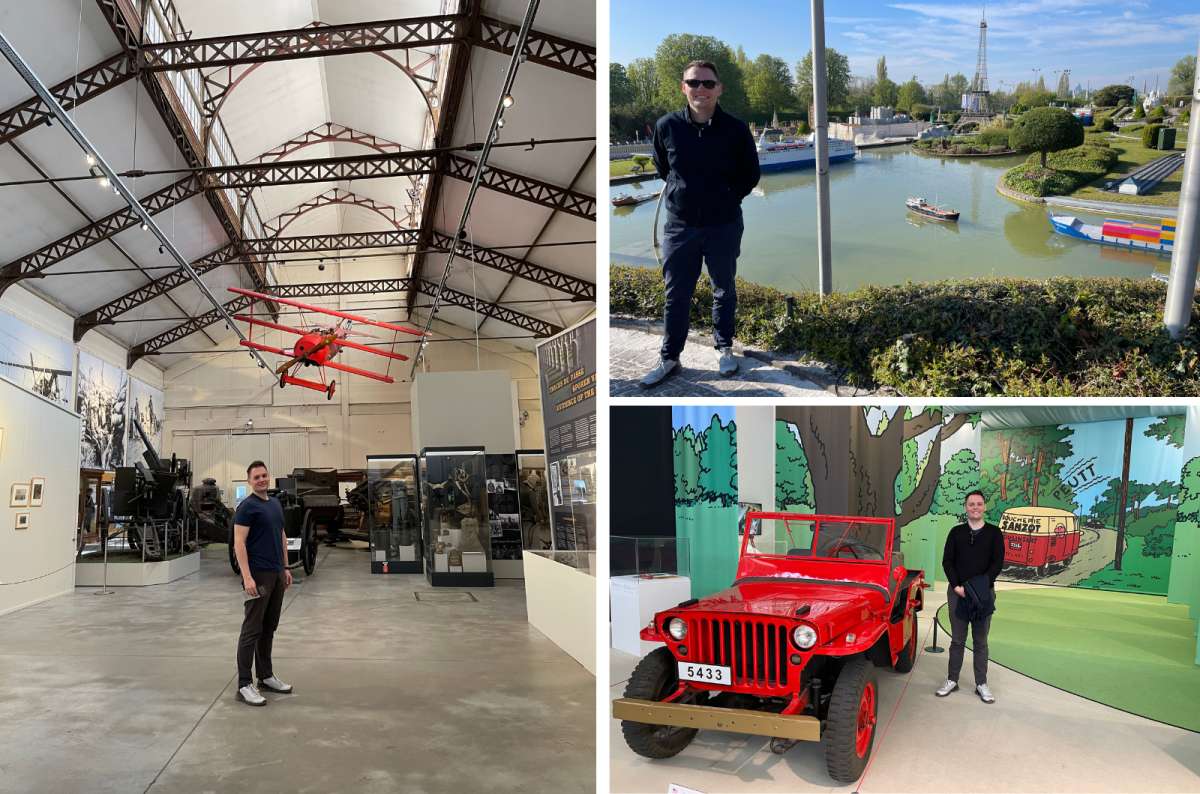 a collage of photos from various museums in Brussels, e.g. Mini Europe and Autoworld; Brussels, Belgium, photo by Next Level of Travel