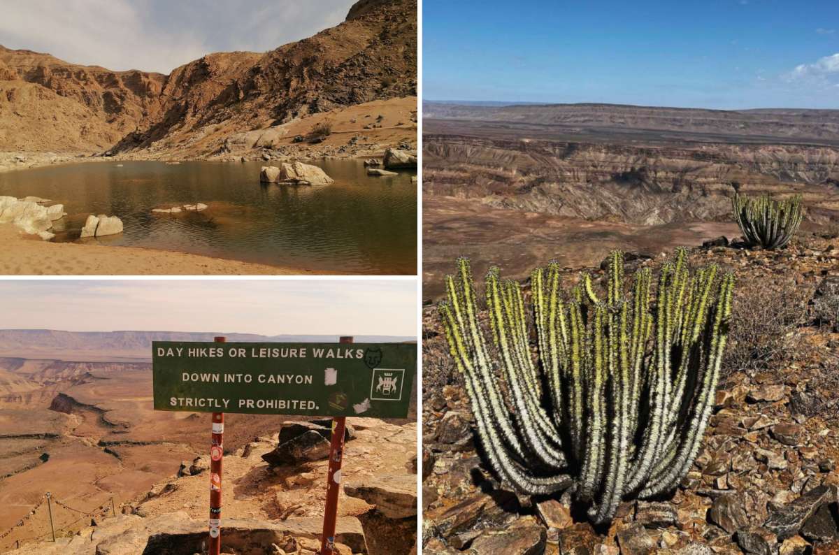 Collage of Fish River Canyon viewpoints and canyon scenery near Keetmanshoop, Namibia