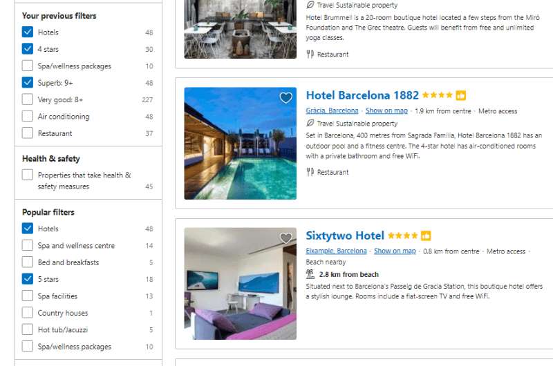 Searching a hotel on booking.com