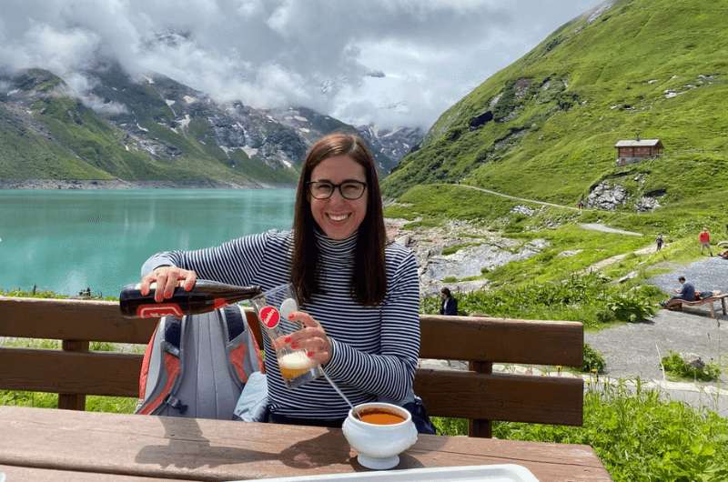 A tourist drinking beer in Austria