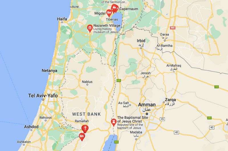 Map of holy sites in Israel