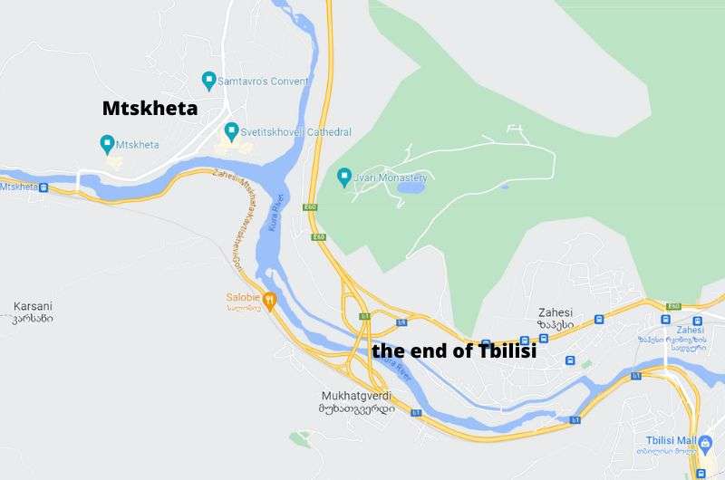Map showing Mtskheta and Tbilisi