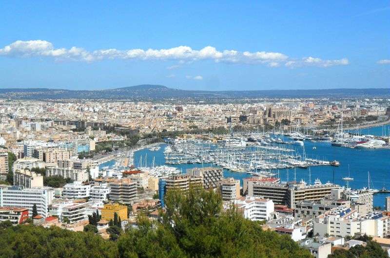 View of the harbour and the beach in Palma de Mallorca