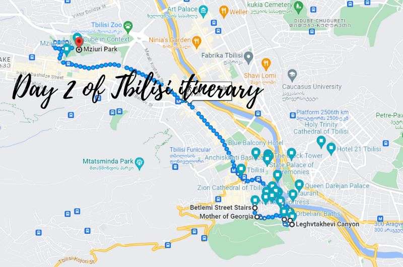 Day 2 of Tbilisi itinerary on Google Maps