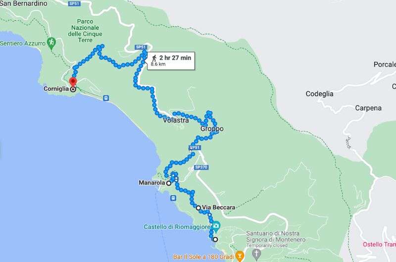 Cinque Terre map itinerary day 1