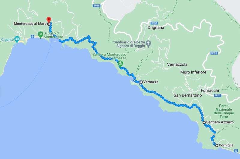 Cinque Terre map itinerary day 2 
