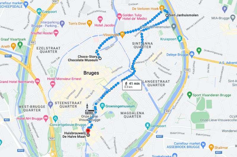 Map of day 5 Belgium itinerary 