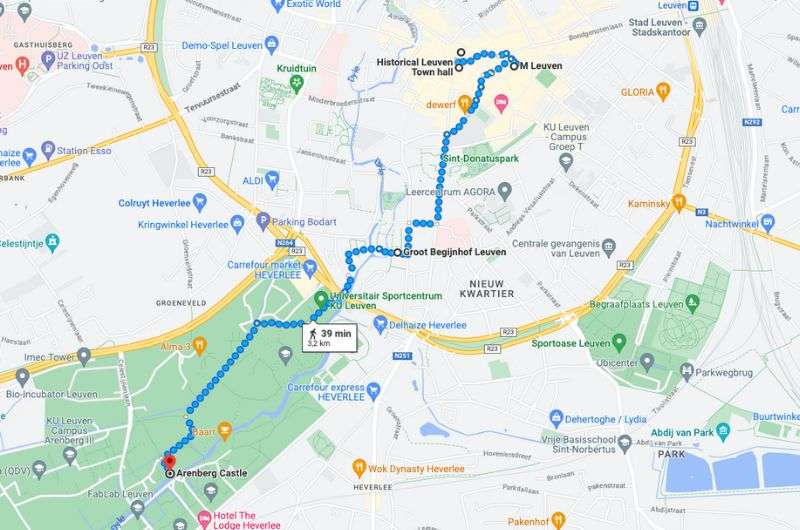 Map of day 7 Belgium itinerary