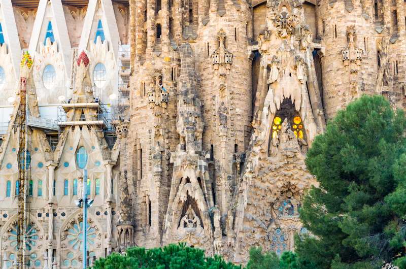 Exterior detail of Sagrada Familia in Barcelona, Spain