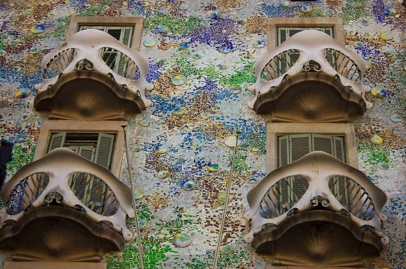 Facade details on Casa Batlló in Barcelona, Spain