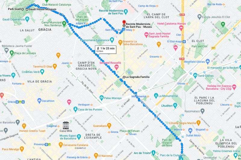 Map of day 2 Barcelona itinerary 