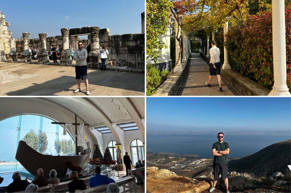 a collage of photos from the surrounding areas of See Galilee, namely Capernaum, Magdala and Arbel Natural Reserve, Israel, photo by Next Level of Travel