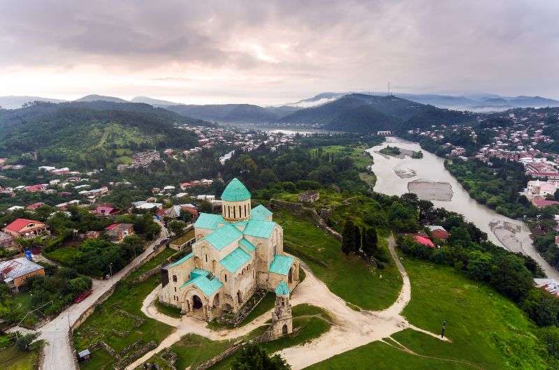 Bagrati Cathedral and view of scenery around Kutaisi, Georgia country
