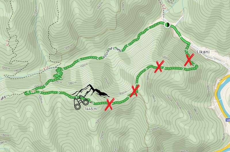 Map of the trail on the Likani Valley hike in Lesser Caucasus