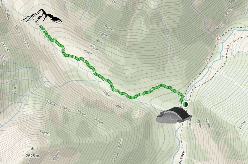 Map showing trail to Chalaadi Glacier, Georgia day hikes