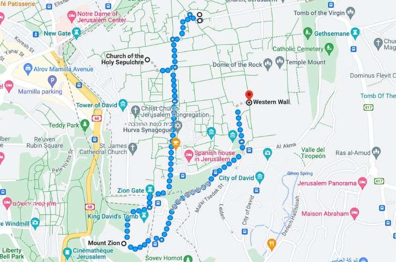 Map of Jerusalem itinerary day 1