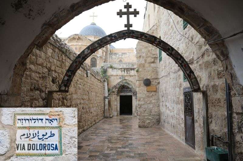 Walking through the Via Dolorosa in Jerusalem, Israel
