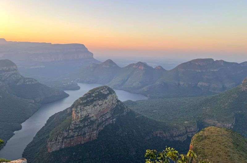 Panaroma Route view of Blyde River Canyon at Three Rondavels at sunset, South Africa