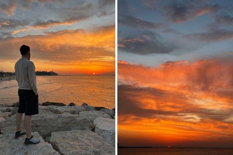 The sunset at Gordon Beach in Tel Aviv, Israel