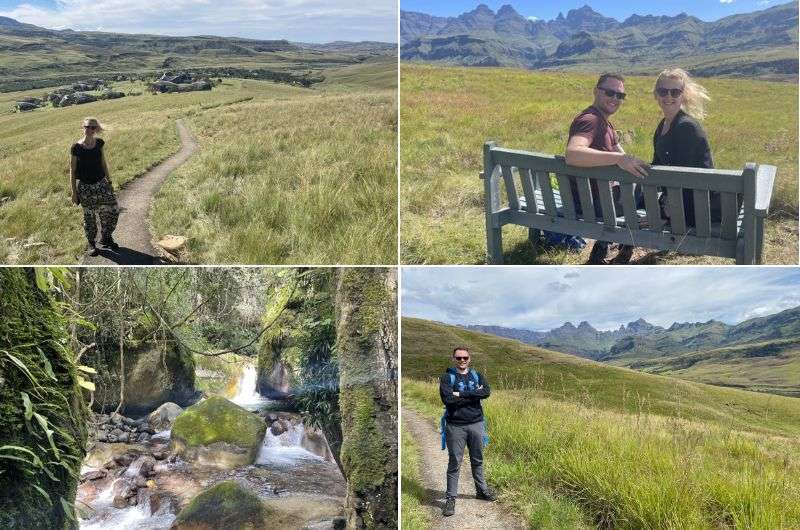 A tourist on the Rainbow Gorge hike in Drakensberg, South Africa