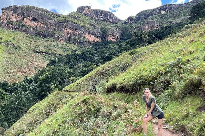 A tourist on the Tugela Gorge hike in Drakensberg, South Africa