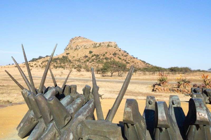 Hike to Isandlwana in Drakensberg showing the memorial, South Africa