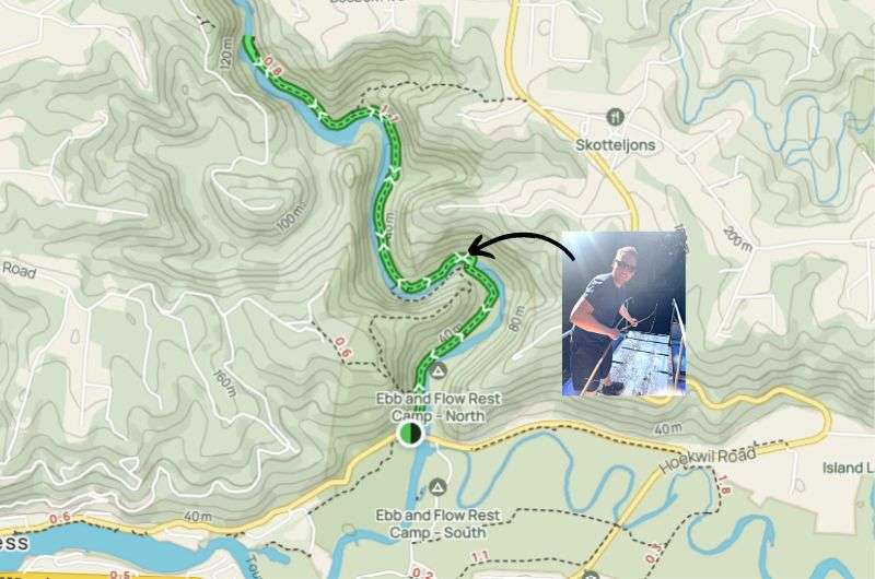 Map of the Half-Collared Kingfisher trail in Wilderness NP, Garden Route South Africa