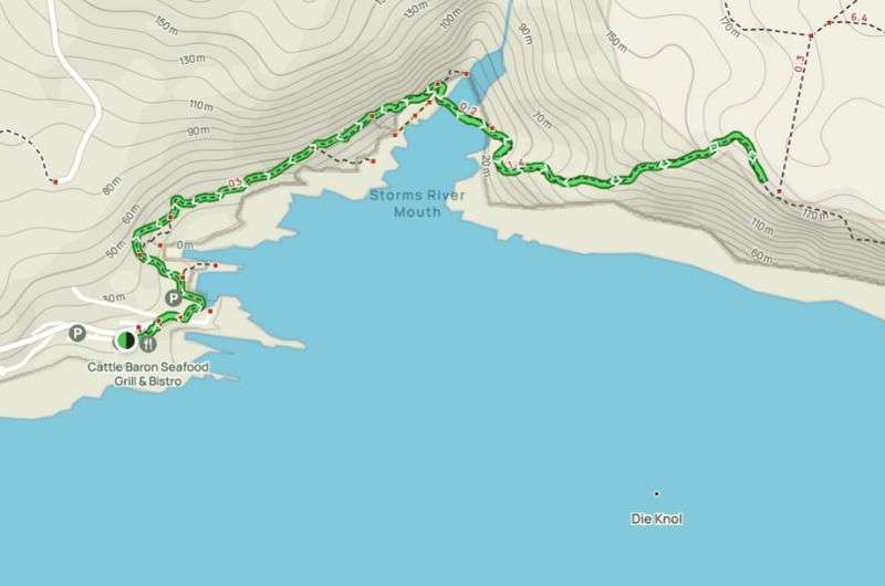 Map of the Storms River Mouth trail in Tsitsikamma National Park, South Africa