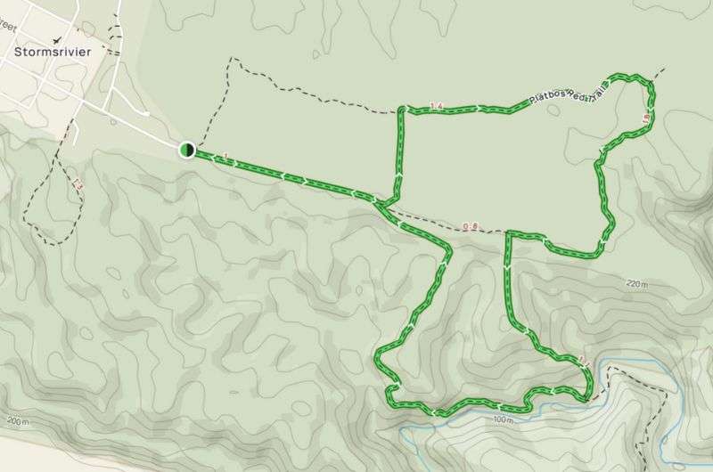 Map showing the Platbos walking trails in Tsitsikamma NP on Garden Route South Africa
