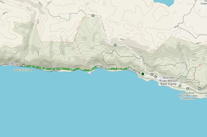 Route map of Day 1 Otter Trail hike in Garden Route, South Africa