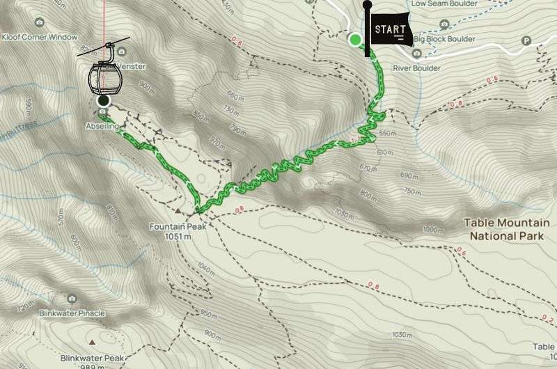 A map of the hiking trail through Platteklip Gorge up Table Mountain South Africa