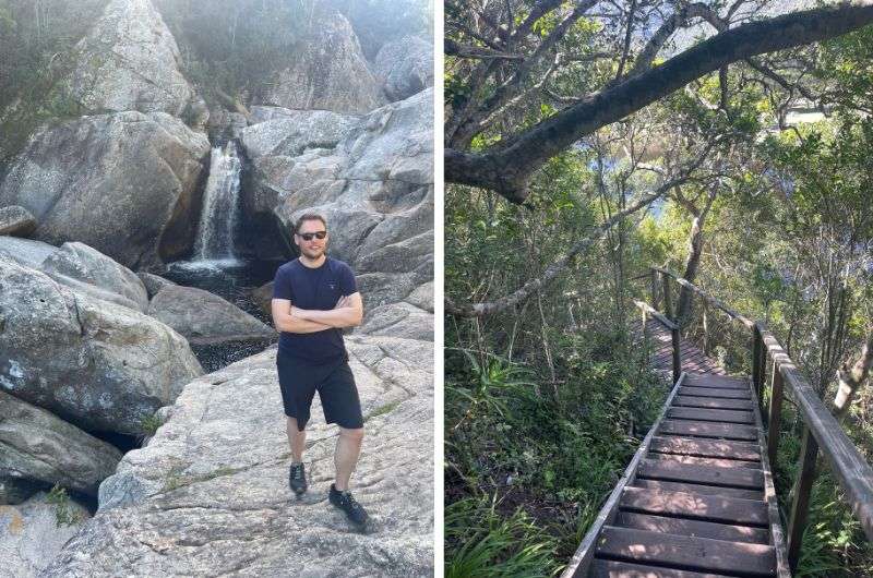 A tourist on the Half-Collared Kingisher Trail on Garden Route in South Africa