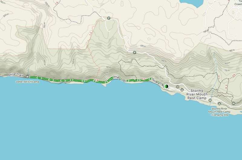 Route map of Day 1 Otter Trail hike in Garden Route, South Africa 