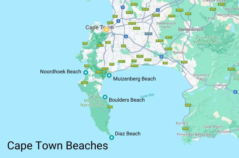 Map of best beaches in Cape Town, South Africa’s most beautiful beaches