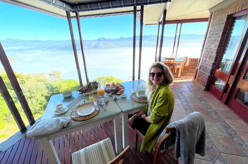 Having breakfast at Kambaku at Sea hotel on Garden Route, South Africa