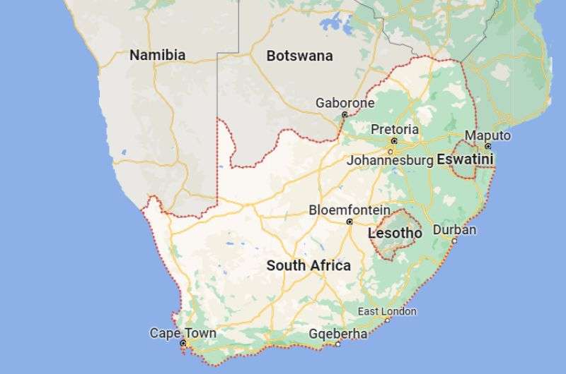 South Africa on a map