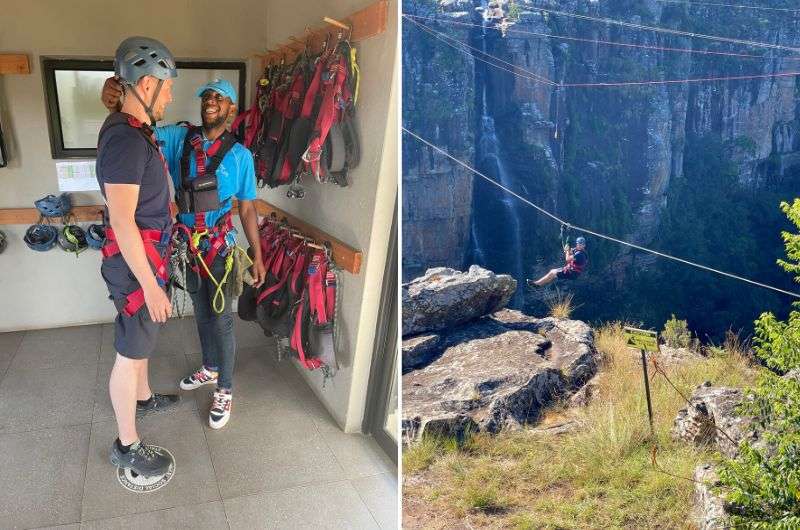 Taking the Graskop zipline on Panorama Route in South Africa