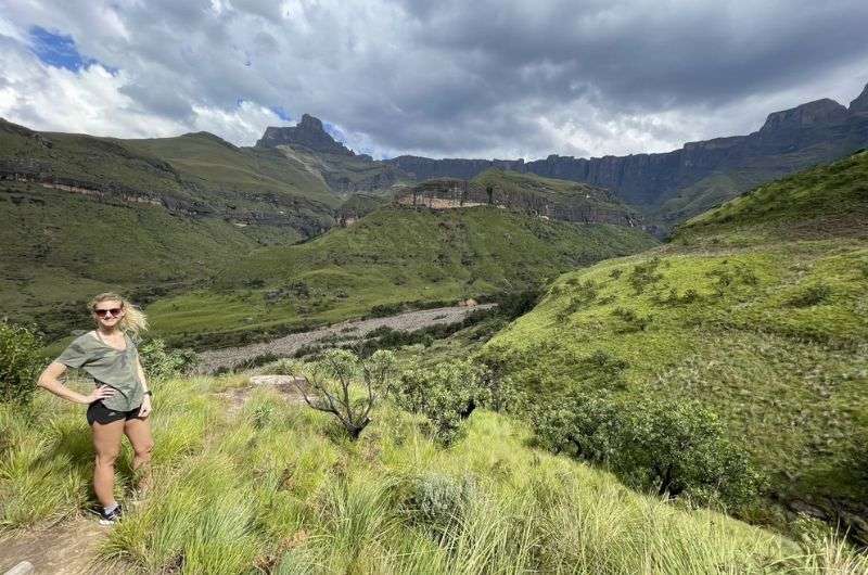 Tourist in Tugela Gorge, Drakensberg, South Africa