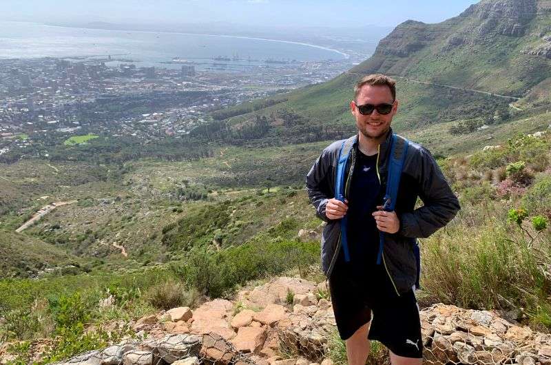 A tourist on Table Mountain in Cape Town, South Africa